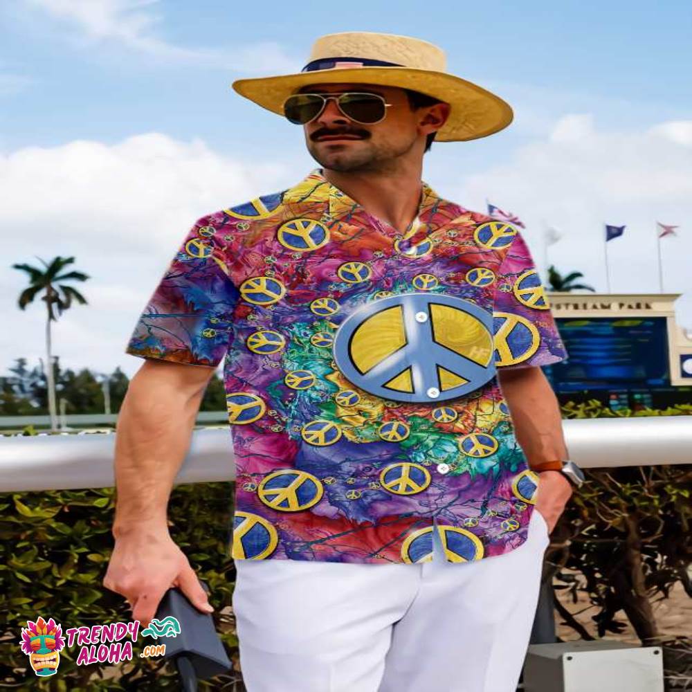 Hippie Peace Sign Hawaiian Shirt, Colorful Hippie Sign Shirt, Best Hippie Gift Ideas Hippie Peace Sign Hawaiian Shirt, Colorful Hippie Sign Shirt, Best Hippie Gift Ideas
