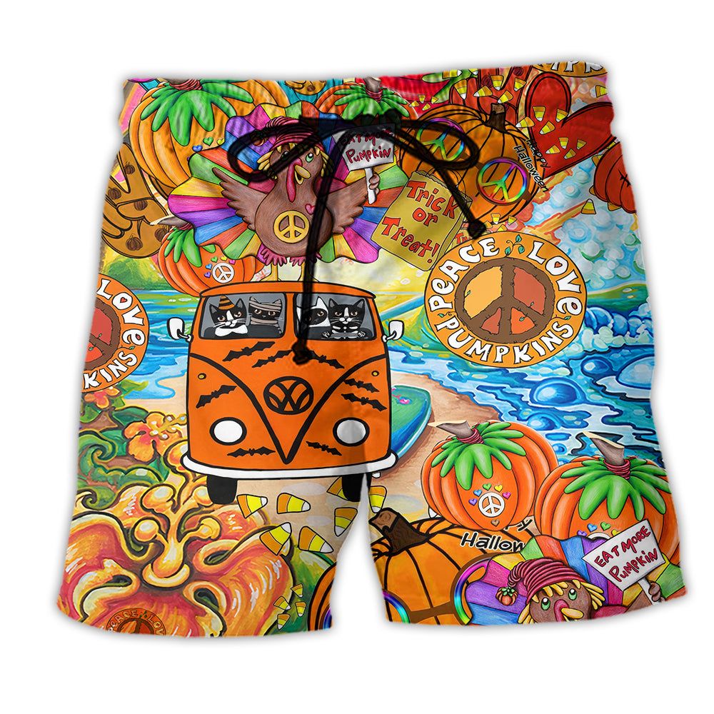 Hippie Pumpkins Colorful Life Trendy Aloha Hawaiian Beach Shorts