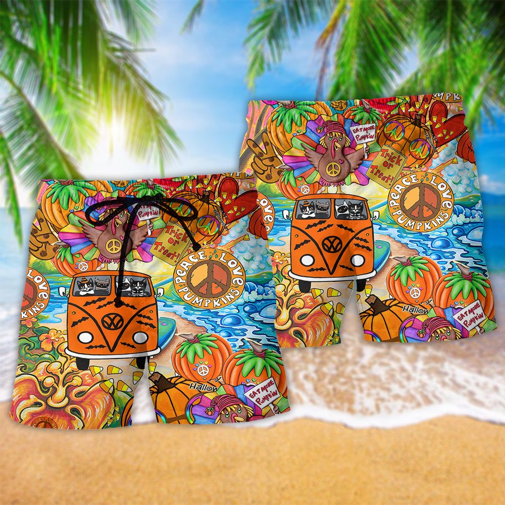 Hippie Pumpkins Colorful Life Trendy Aloha Hawaiian Beach Shorts