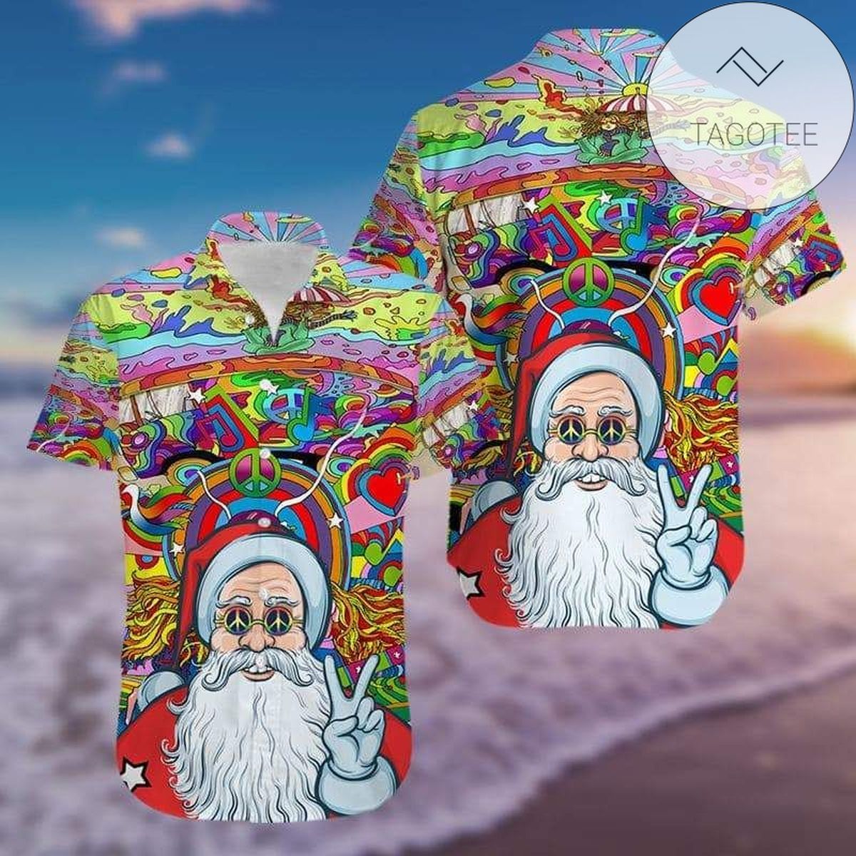 Hippie Santa Claus Bestowing Joy on Hawaiian Shirt