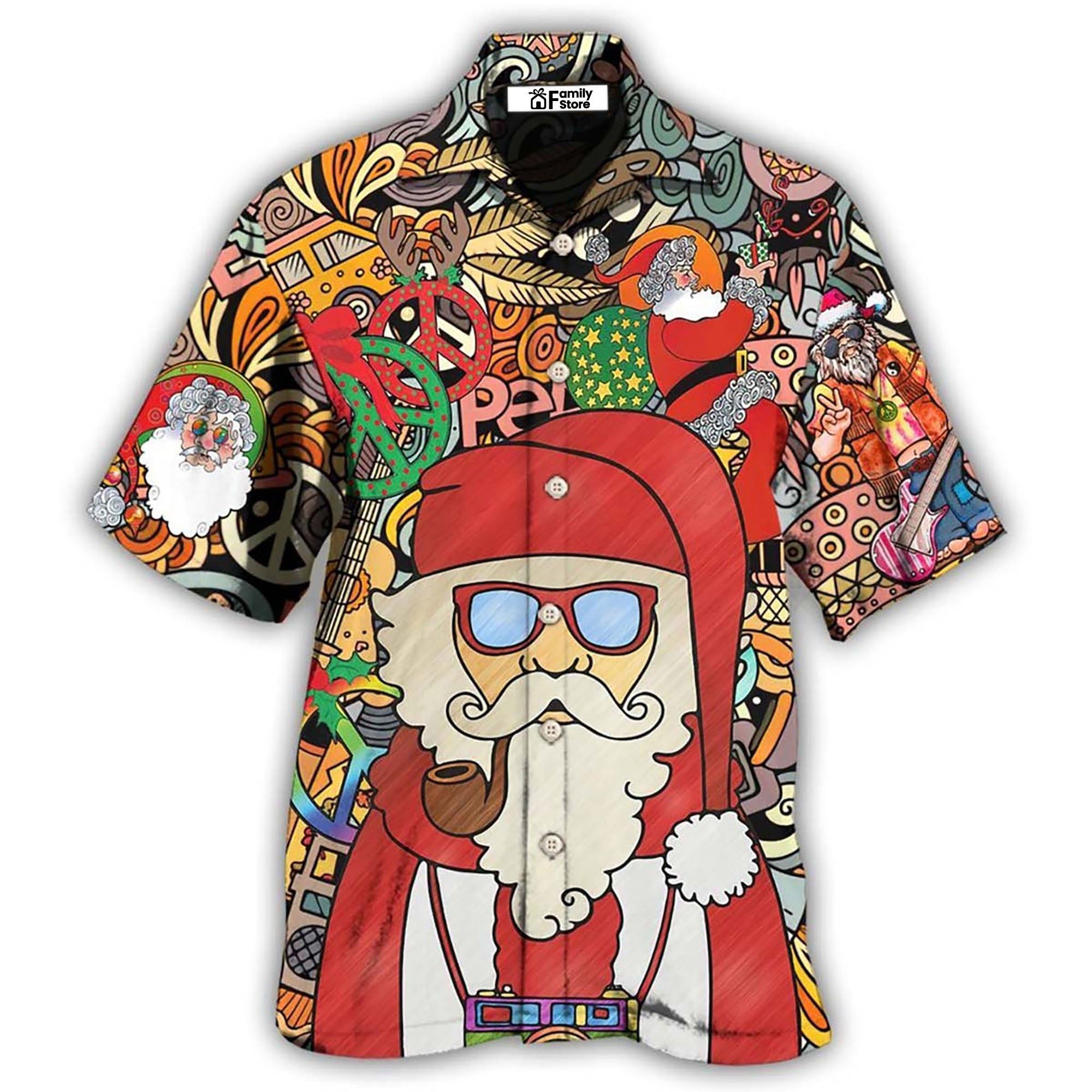 Hippie Santa Claus Merry Christmas Hawaiian Shirt