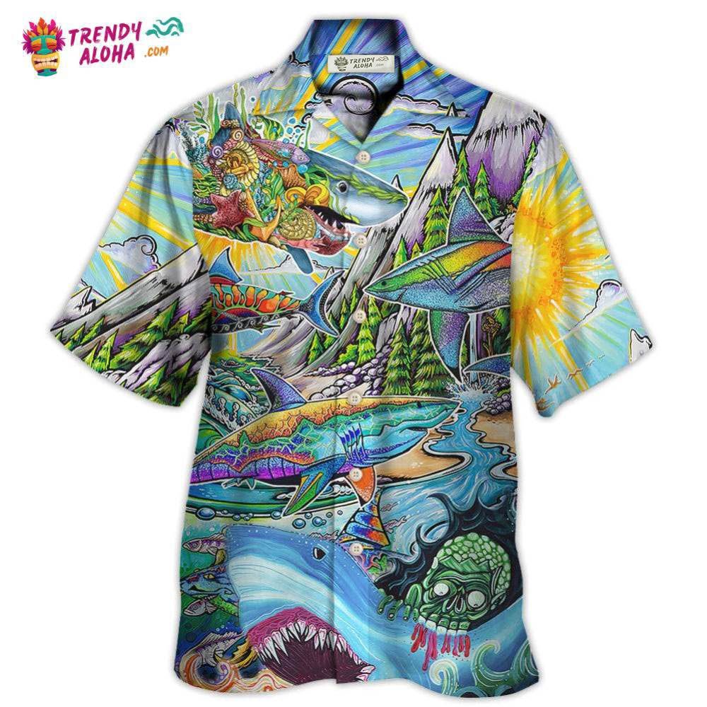 Hippie Shark Colorful Art Peace Hawaiian Shirt – Trendy Aloha