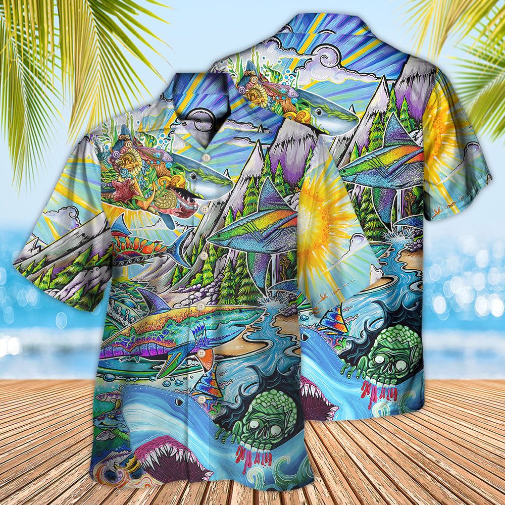 Hippie Shark Colorful Art Peace Hawaiian Shirt