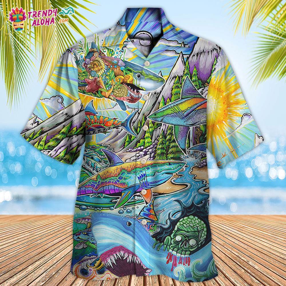 Hippie Shark Colorful Art Peace Hawaiian Shirt – Trendy Aloha