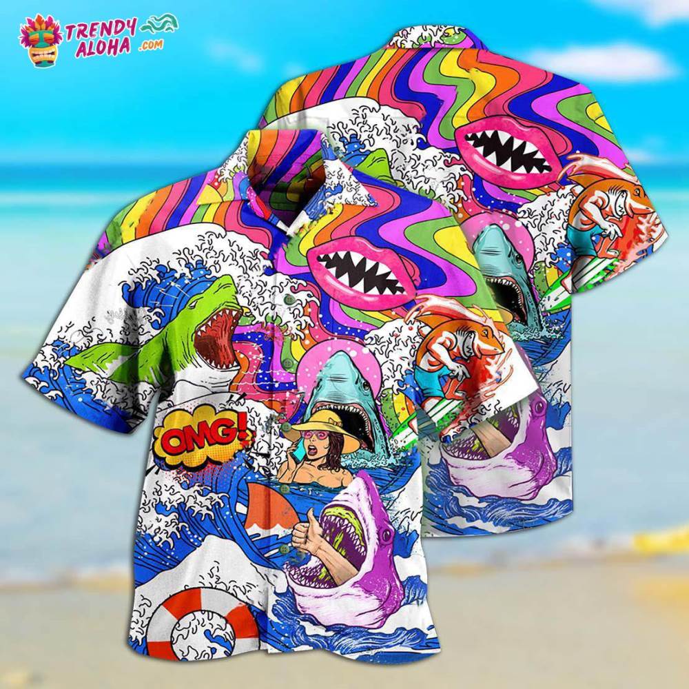 Hippie Shark Hippie Shark And Girl Hawaiian Shirt – Trendy Aloha
