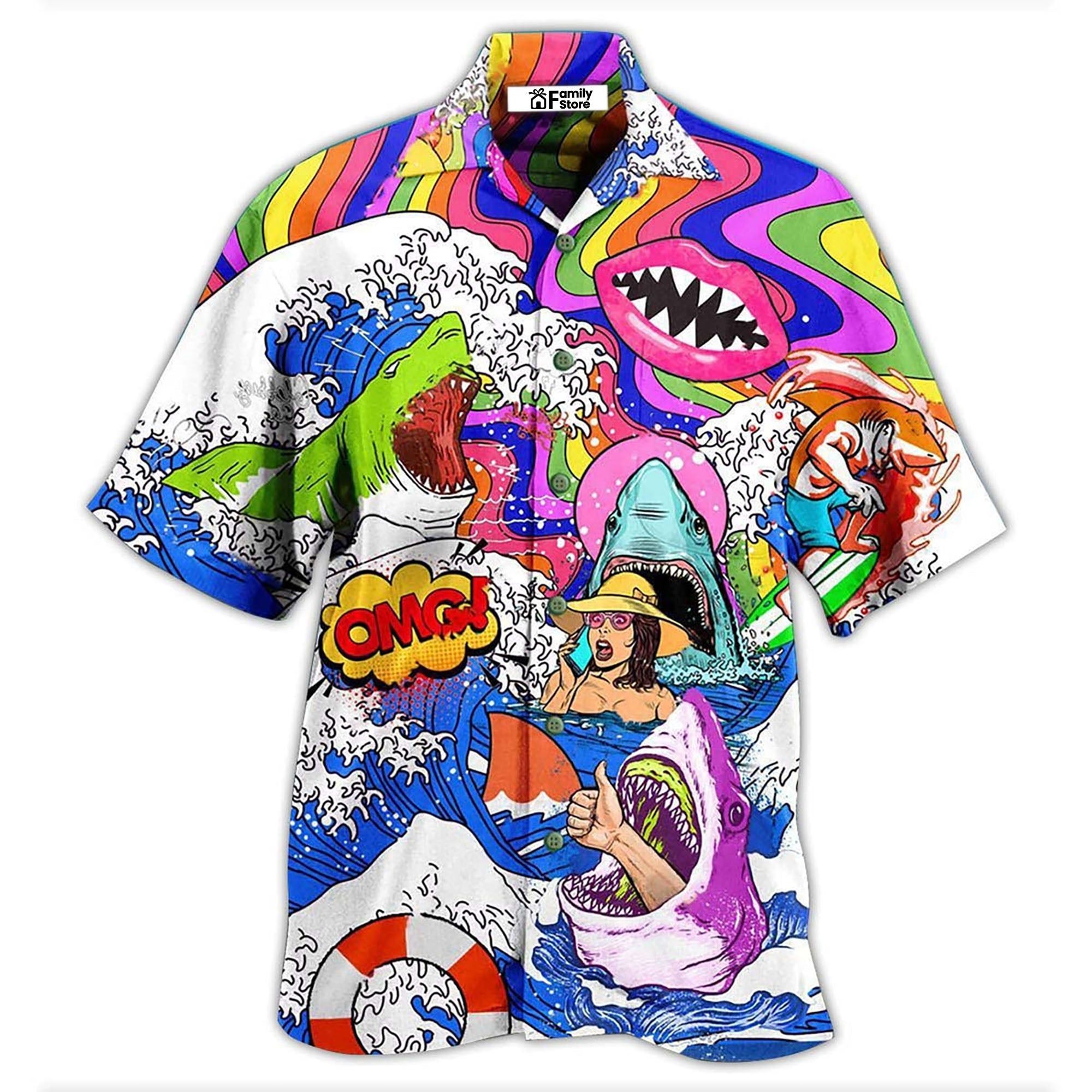 Hippie Shark Hippie Shark And Girl Hawaiian Shirt