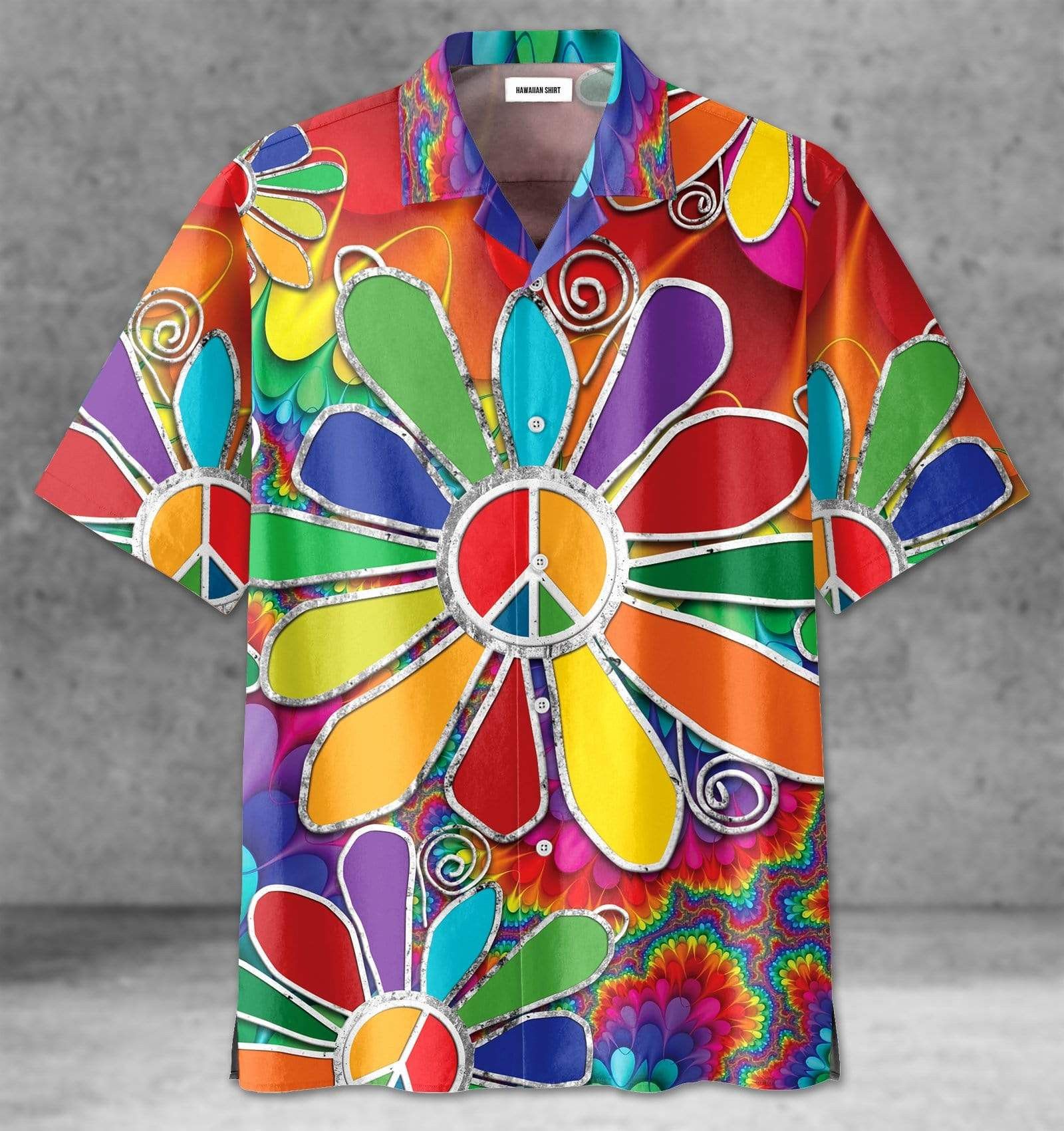 Hippie Shirt Hippie Flowers Peace Signs Colorful Hawaiian Aloha Shirt