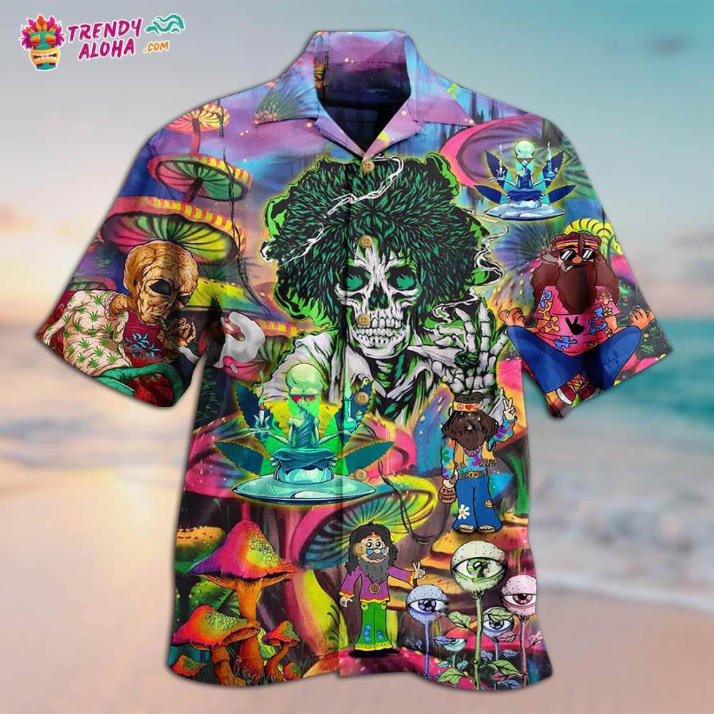 Hippie Skull Alien Mix Color Hawaiian Shirt – Trendy Aloha