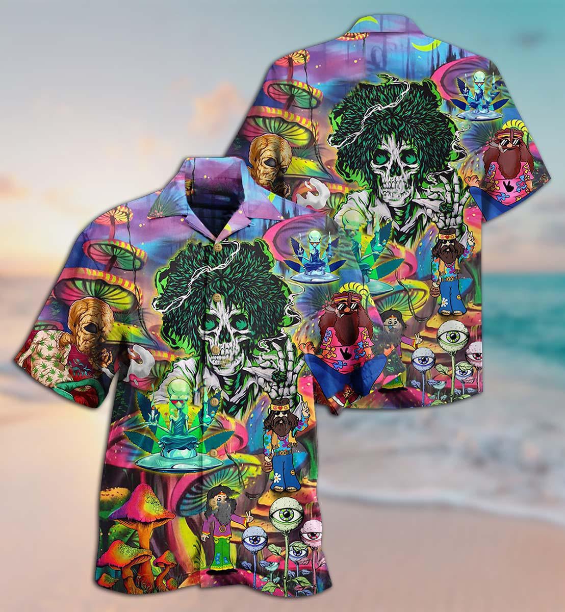 Hippie Skull Alien Mix Color Hawaiian Shirt