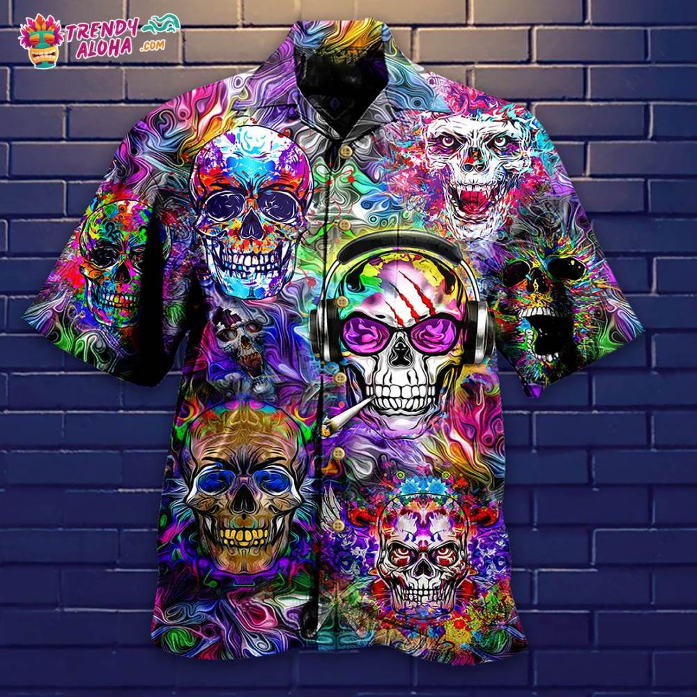 Hippie Skull Color Flowers Hawaiian Shirt – Trendy Aloha