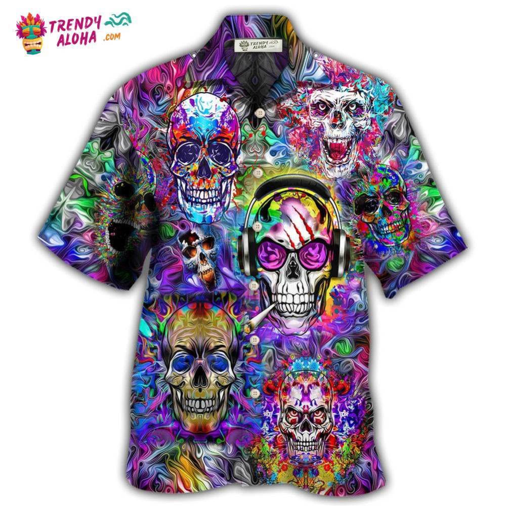 Hippie Skull Color Flowers Hawaiian Shirt – Trendy Aloha