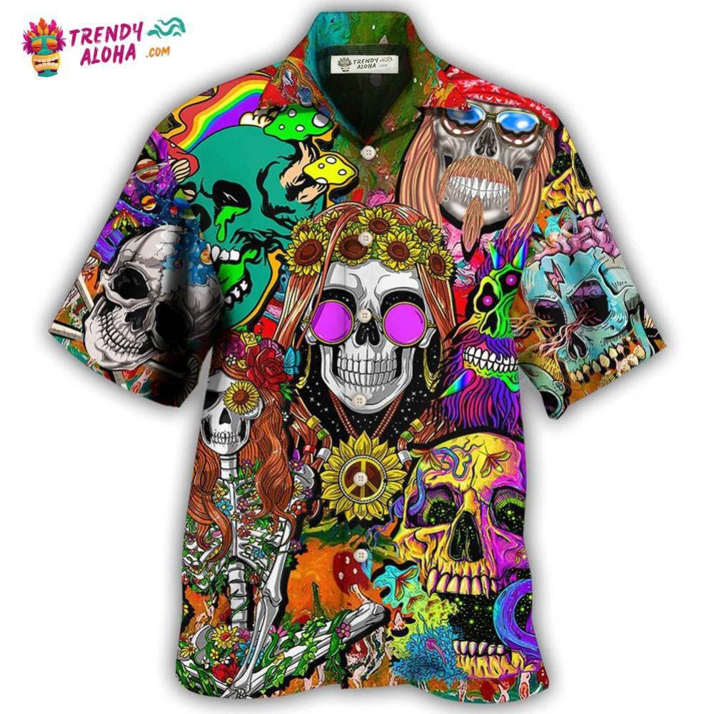 Hippie Skull Colorful Cool Style Hawaiian Shirt – Trendy Aloha Hippie Skull Colorful Cool Style Hawaiian Shirt – Trendy Aloha