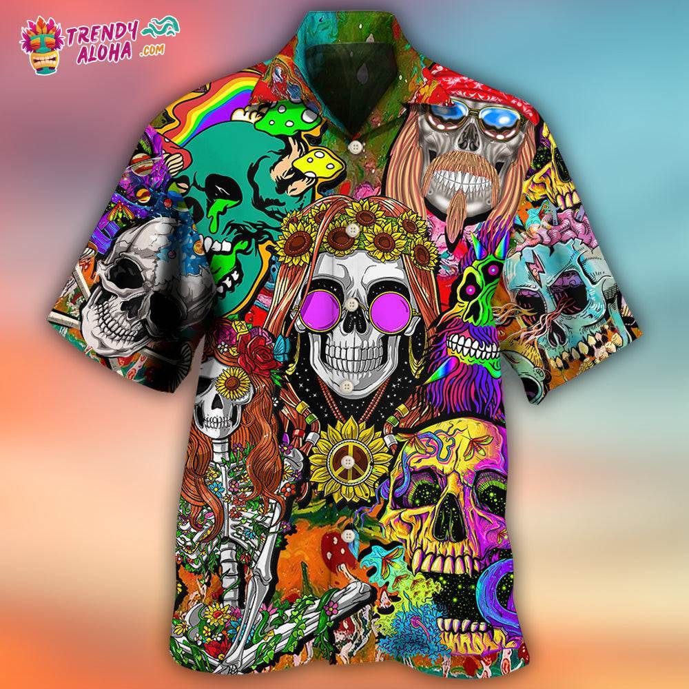 Hippie Skull Colorful Cool Style Hawaiian Shirt – Trendy Aloha