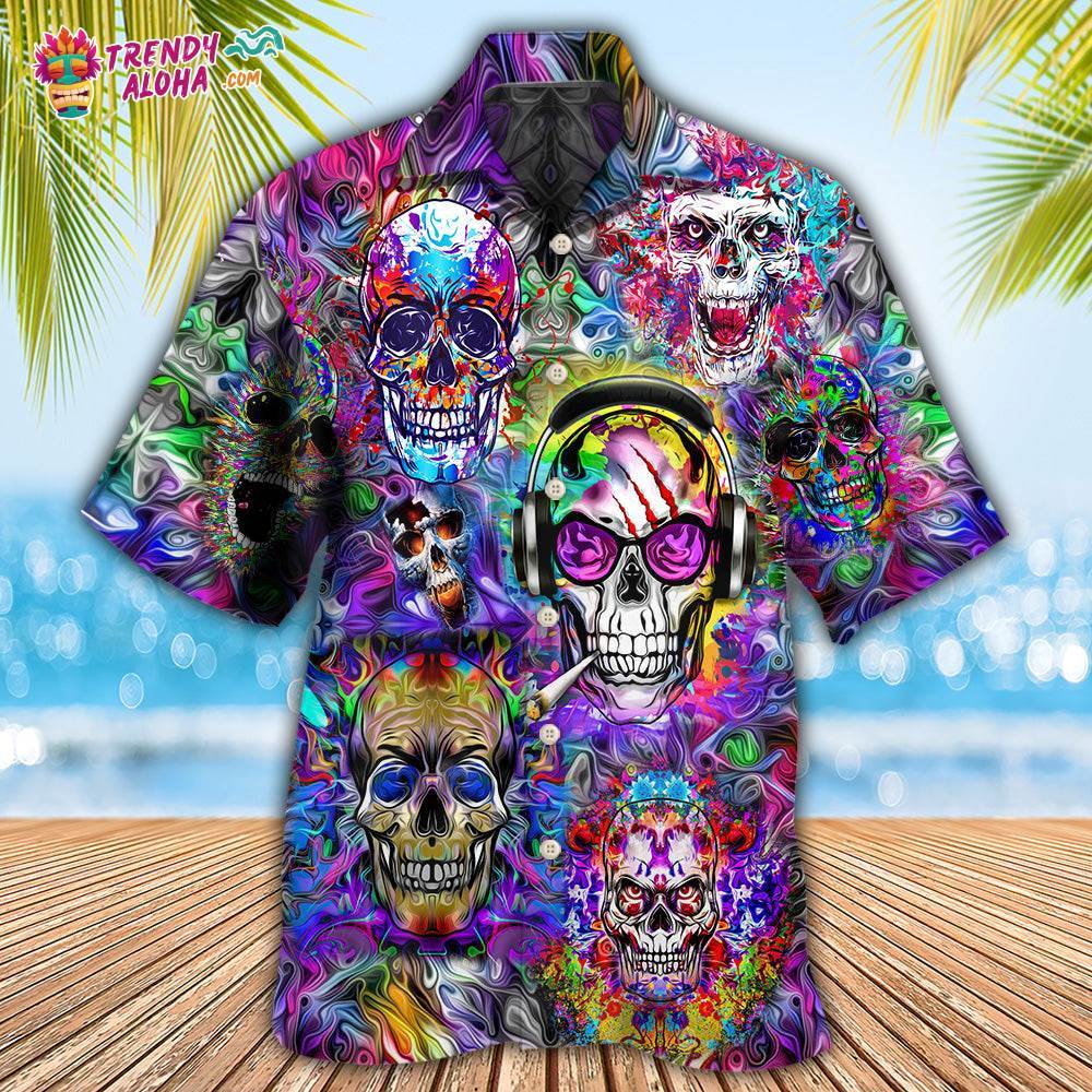 Hippie Skull Colorful Flowers Hawaiian Shirt – Trendy Aloha