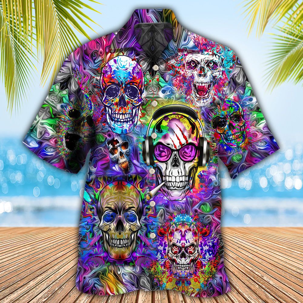 Hippie Skull Colorful Flowers Hawaiian Shirt