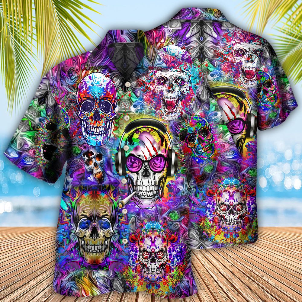 Hippie Skull Colorful Flowers Hawaiian Shirt