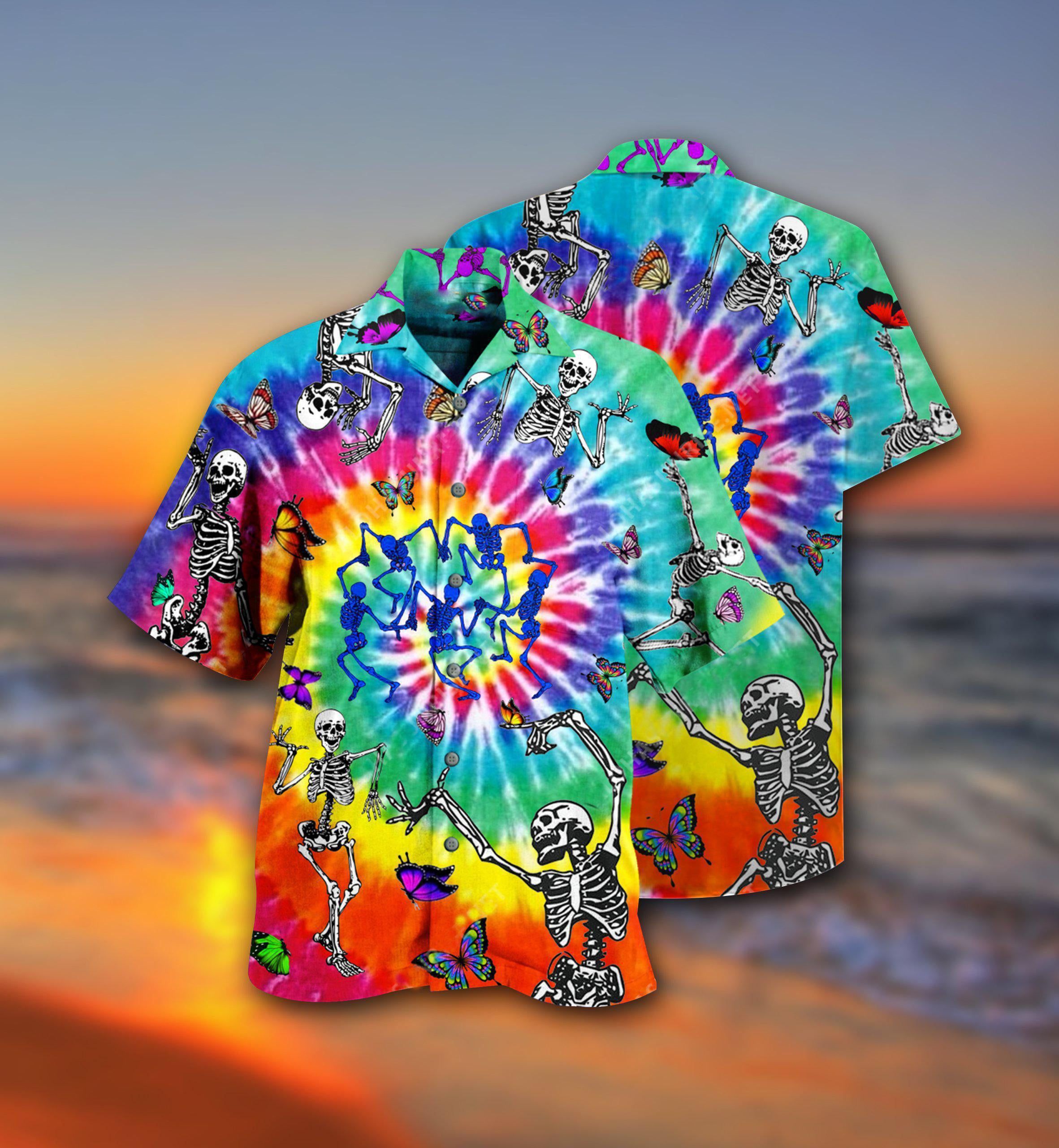 Hippie Skull Dancing With Butterfly Funny Hawaiian Shirt