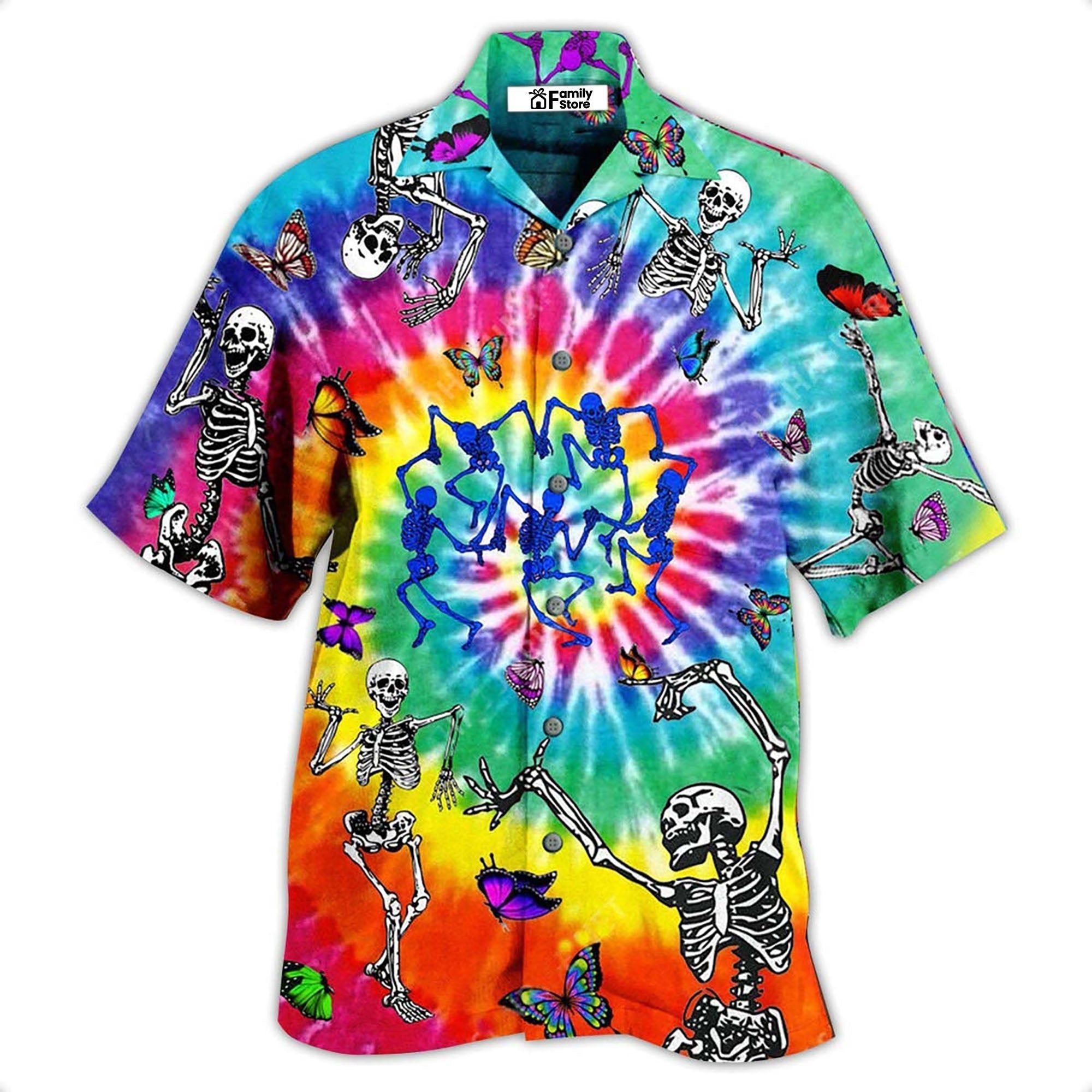 Hippie Skull Dancing With Butterfly Funny Hawaiian Shirt