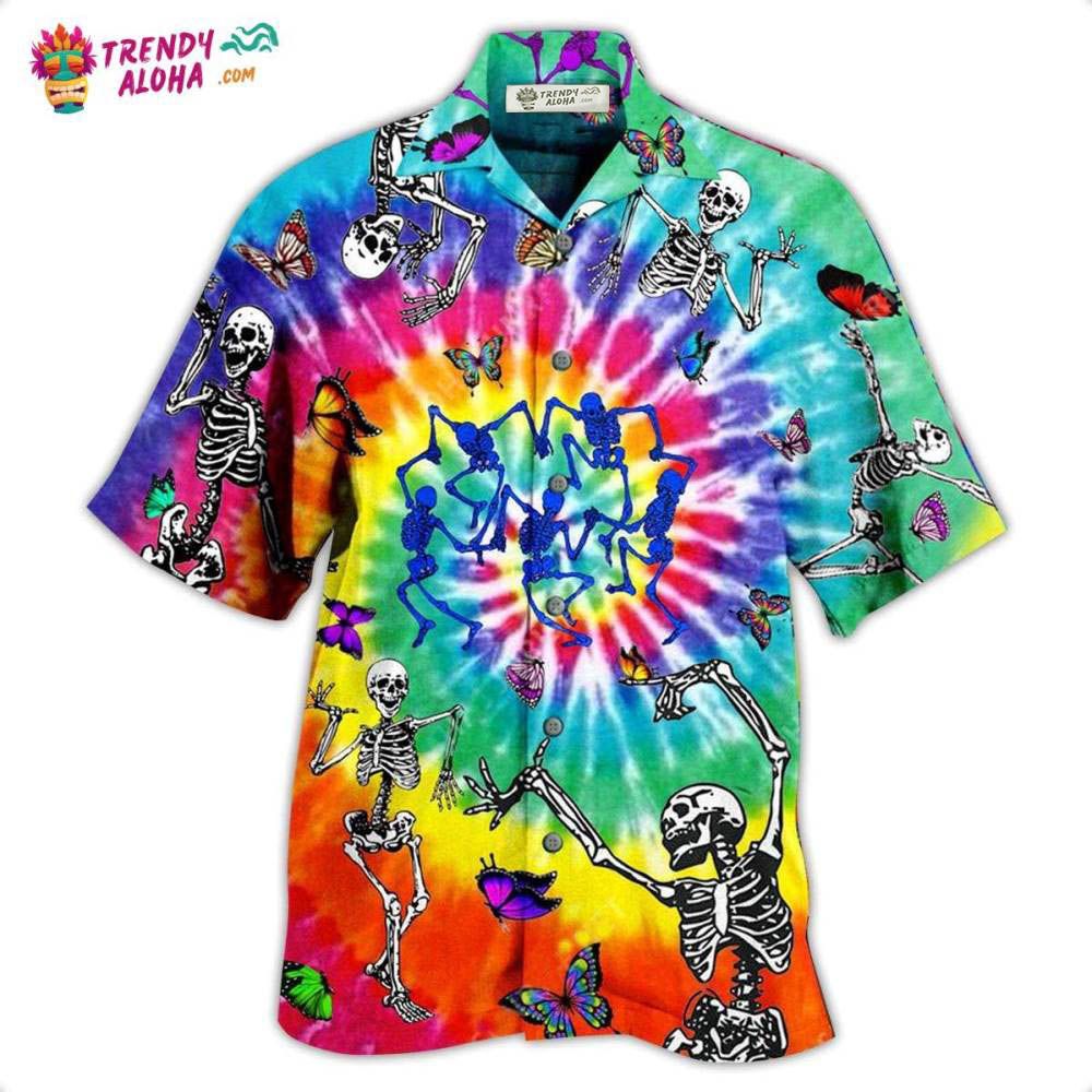 Hippie Skull Dancing With Butterfly Funny Hawaiian Shirt – Trendy Aloha