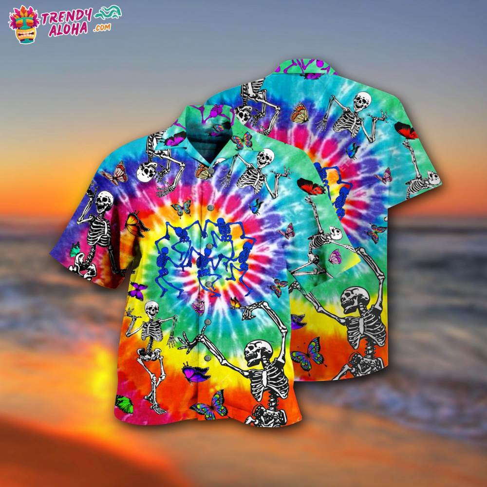 Hippie Skull Dancing With Butterfly Funny Hawaiian Shirt – Trendy Aloha