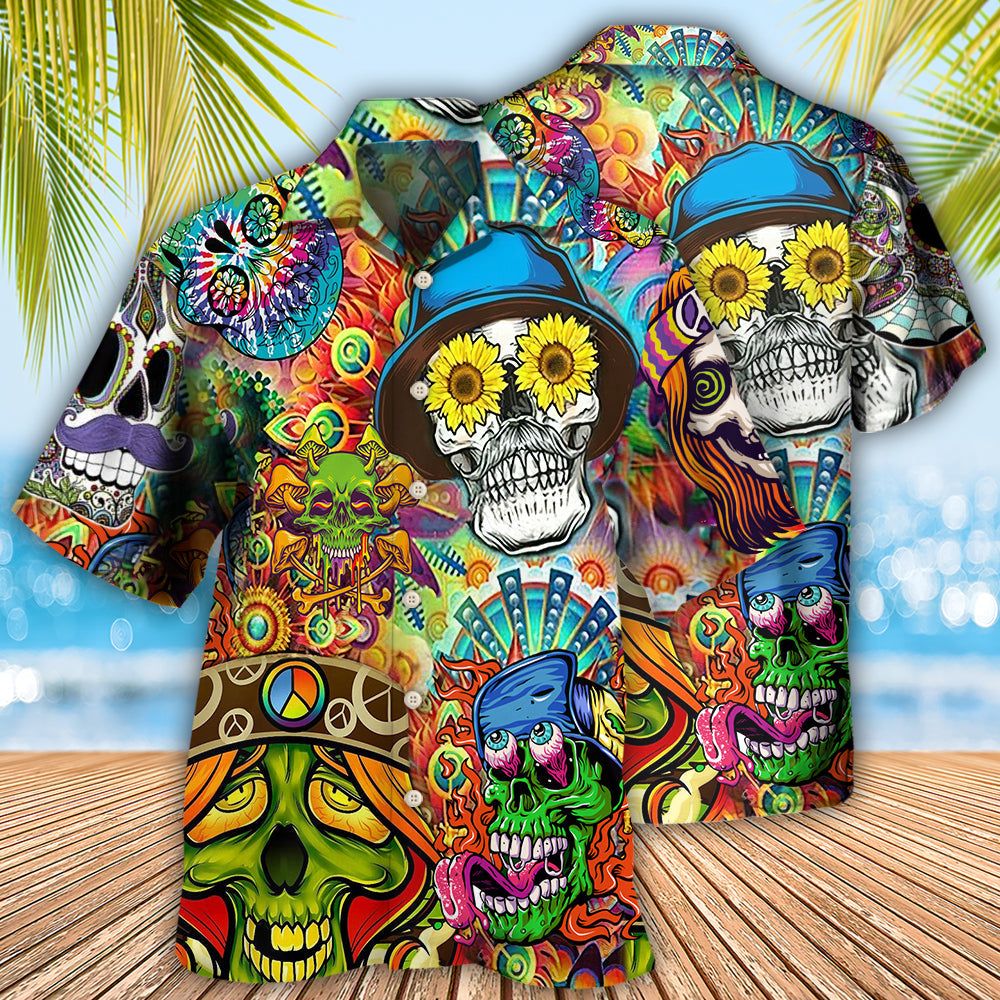 Hippie Skull Life Style Floral Hawaiian Shirt