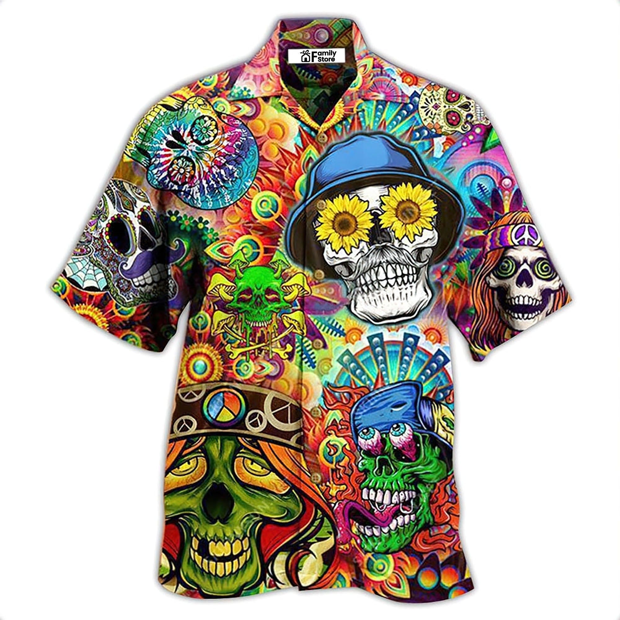 Hippie Skull Life Style Floral Hawaiian Shirt
