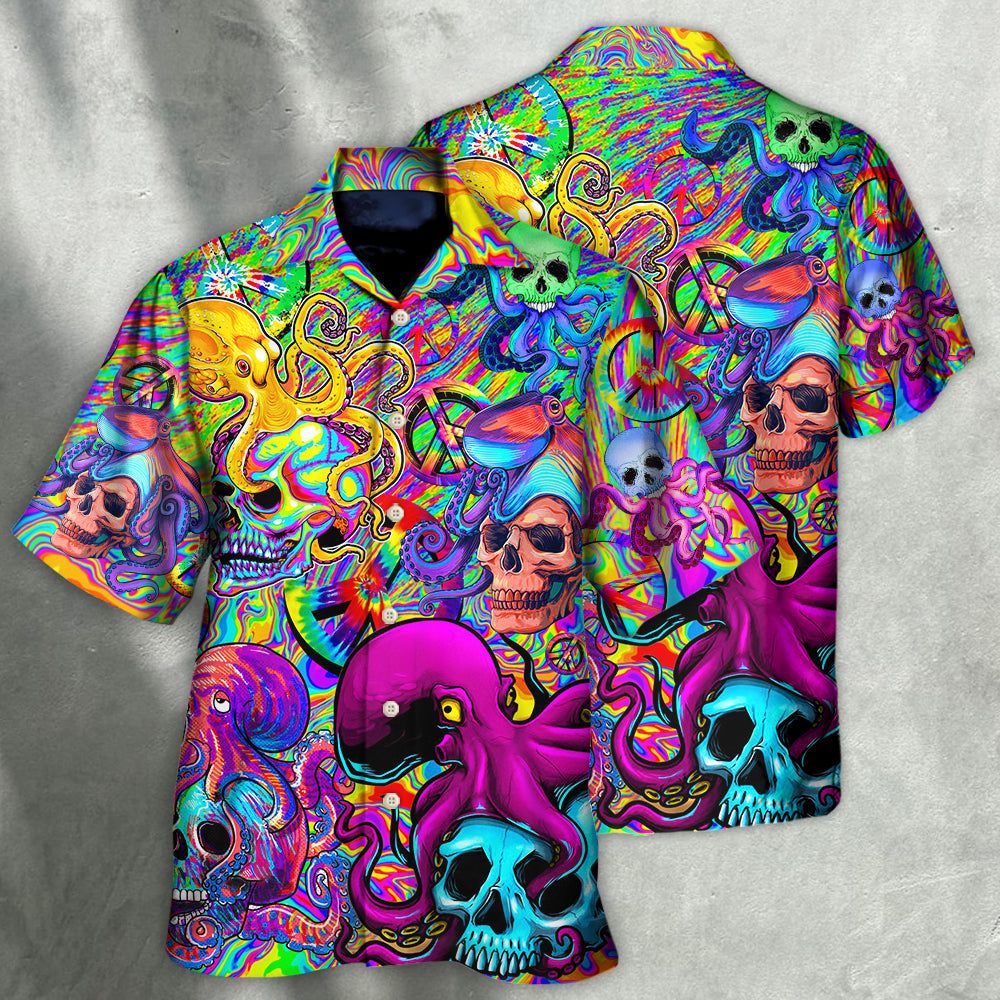 Hippie Skull Octopus Colorful Tie Dye Hawaiian Shirt