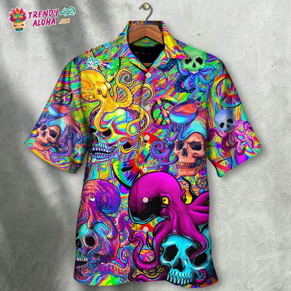 Hippie Skull Octopus Colorful Tie Dye Hawaiian Shirt – Trendy Aloha