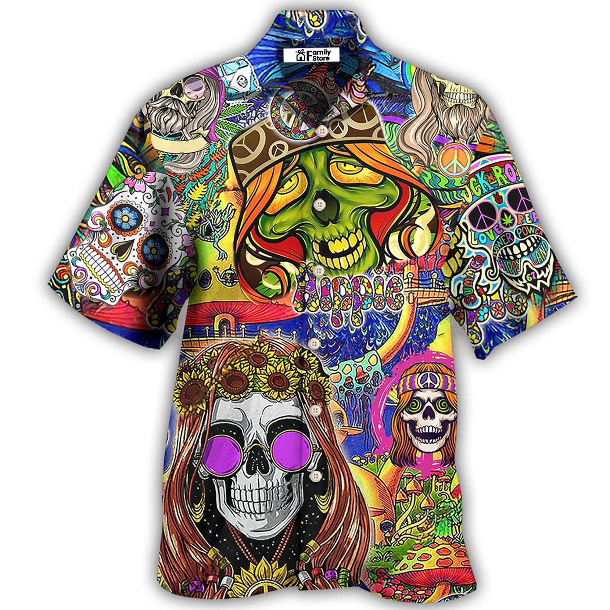 Hippie Skull Rock And Roll Hawaiian Shirt