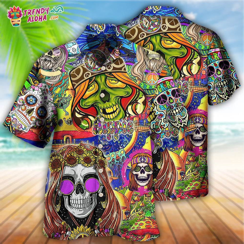 Hippie Skull Rock And Roll Hawaiian Shirt – Trendy Aloha