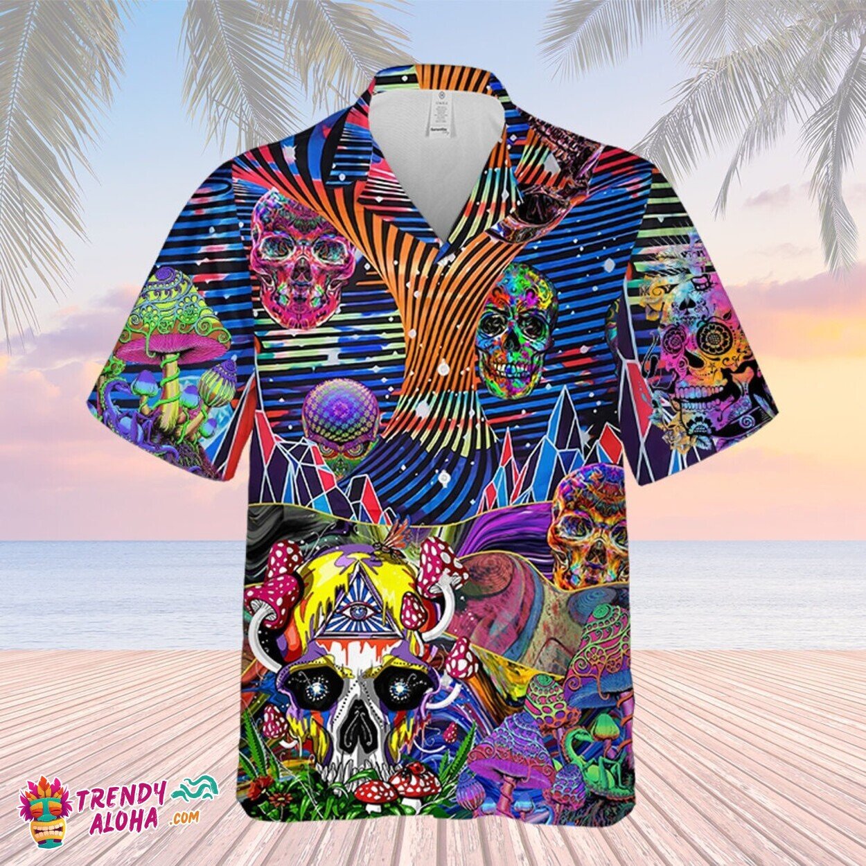 Hippie Skulls Full Printed 3D Hawaiian Shirt for Men and Women