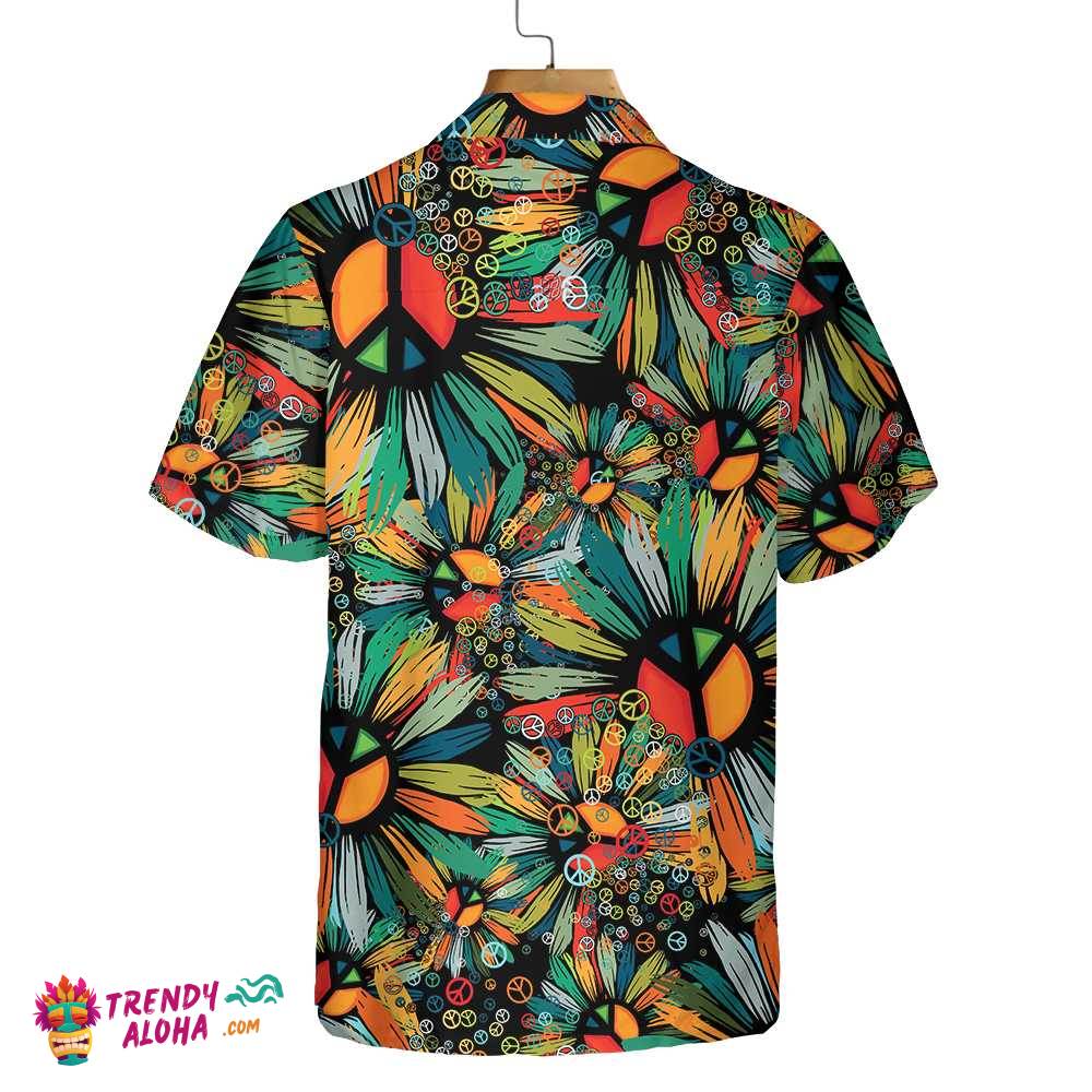 Hippie Soul Hawaiian Shirt, Floral Hippie Peace Signs Shirt