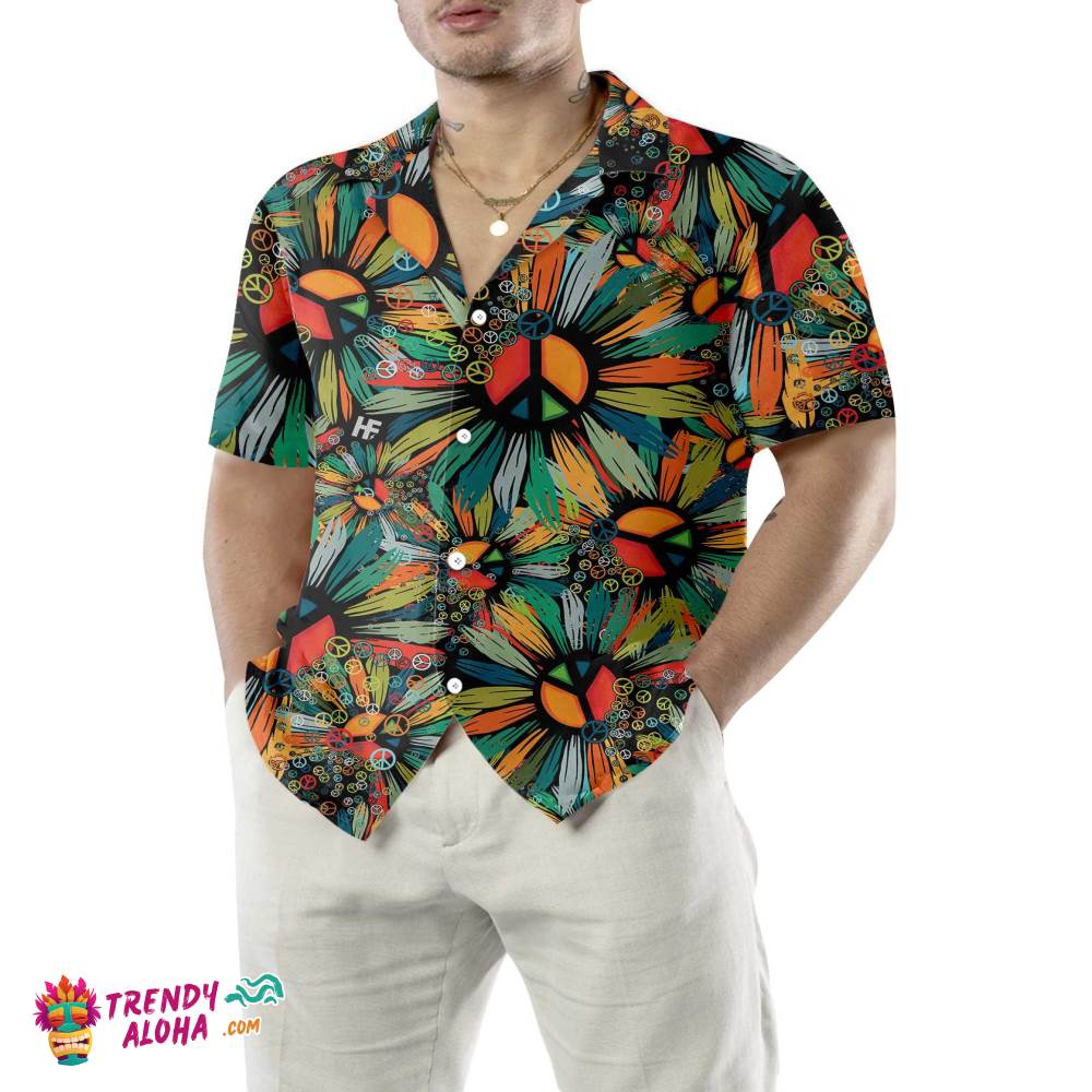 Hippie Soul Hawaiian Shirt, Floral Hippie Peace Signs Shirt Hippie Soul Hawaiian Shirt, Floral Hippie Peace Signs Shirt