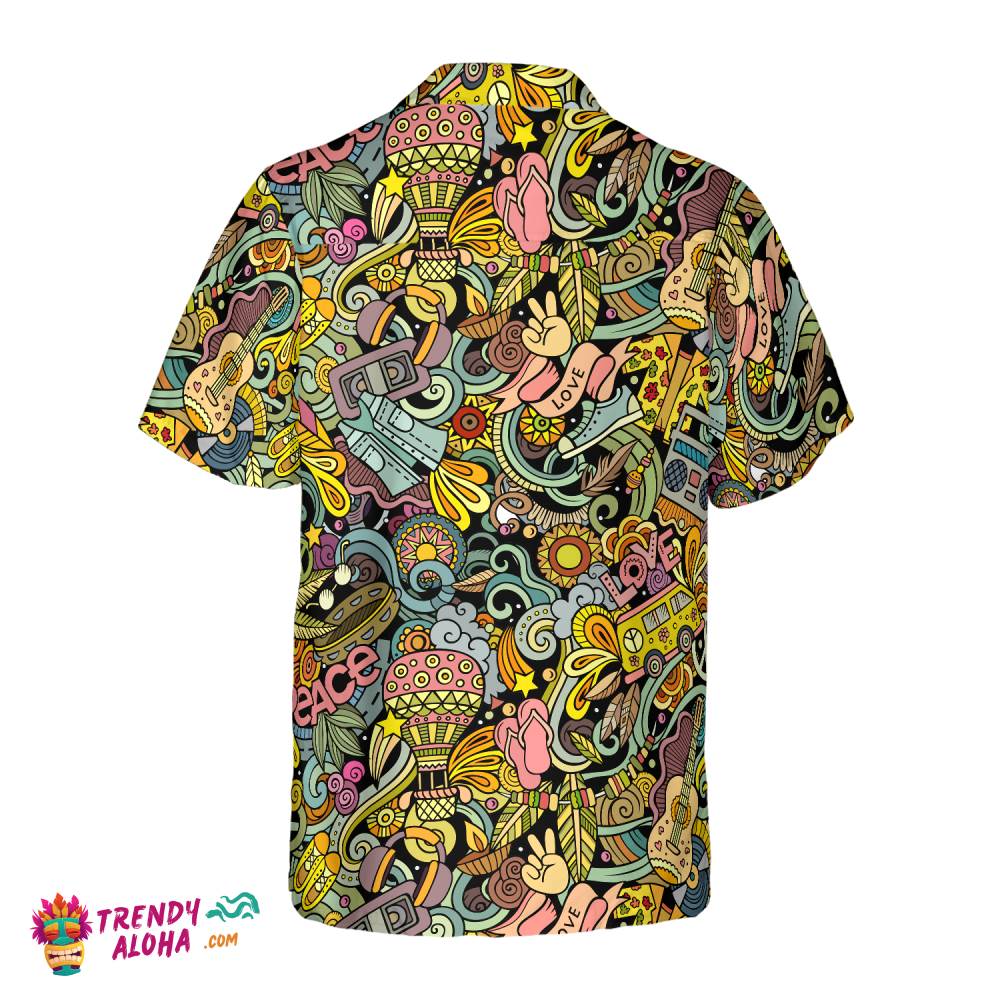 Hippie Style Doodles Illustration Hawaiian Shirt