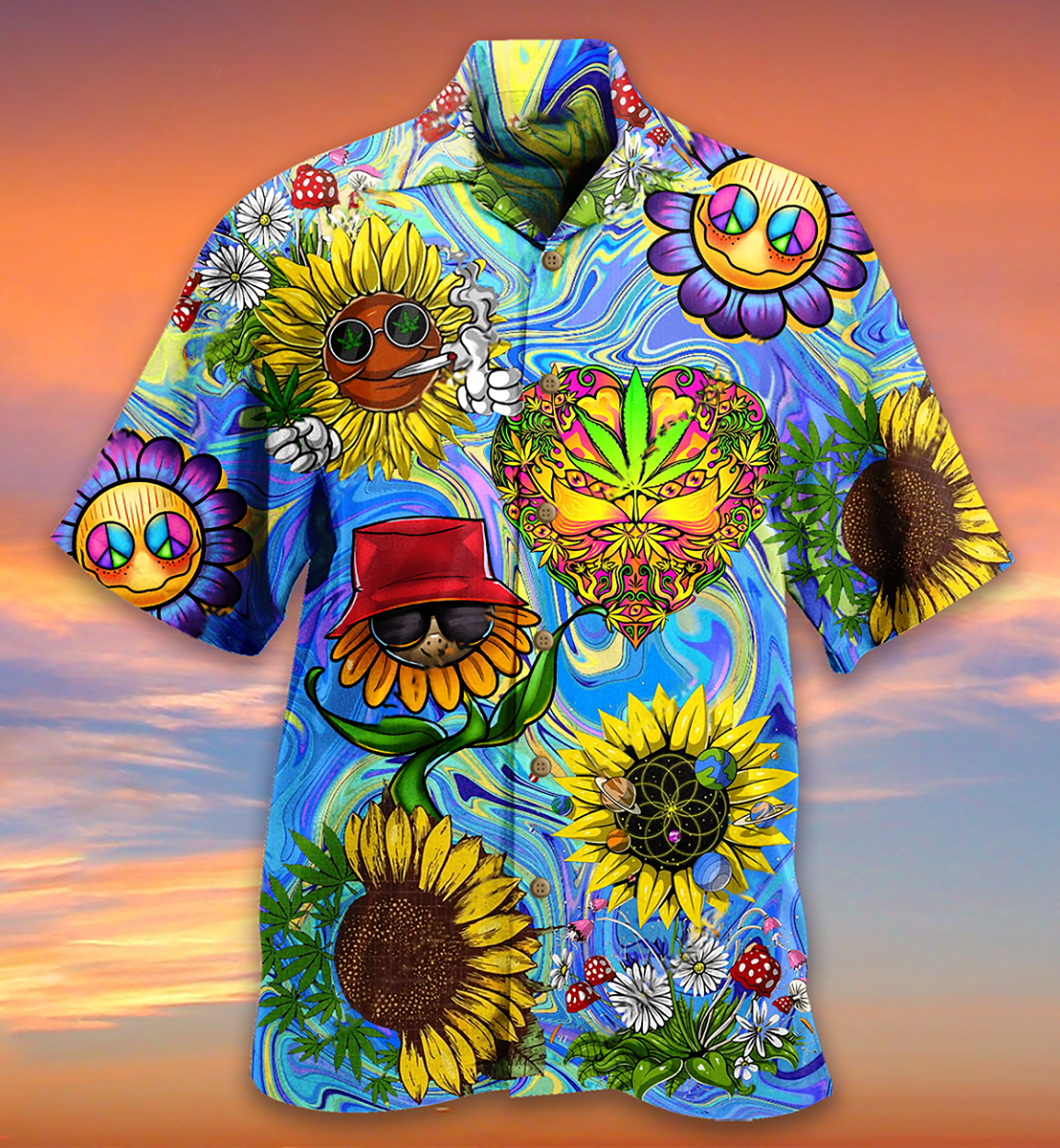 Hippie Sunflowers Stay Trippy Little Hippie Hawaiian Shirt