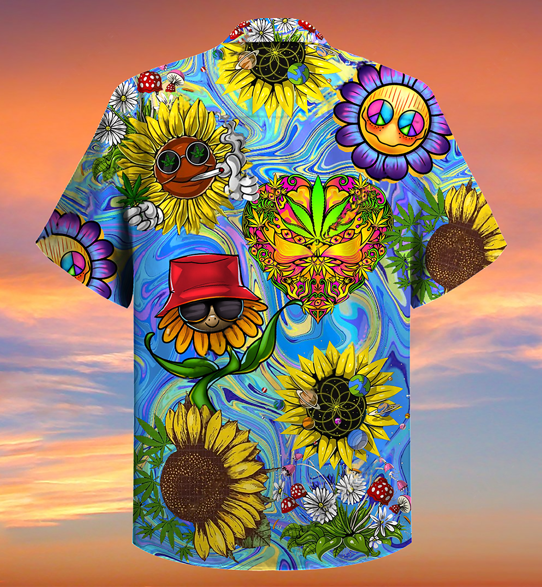 Hippie Sunflowers Stay Trippy Little Hippie Hawaiian Shirt