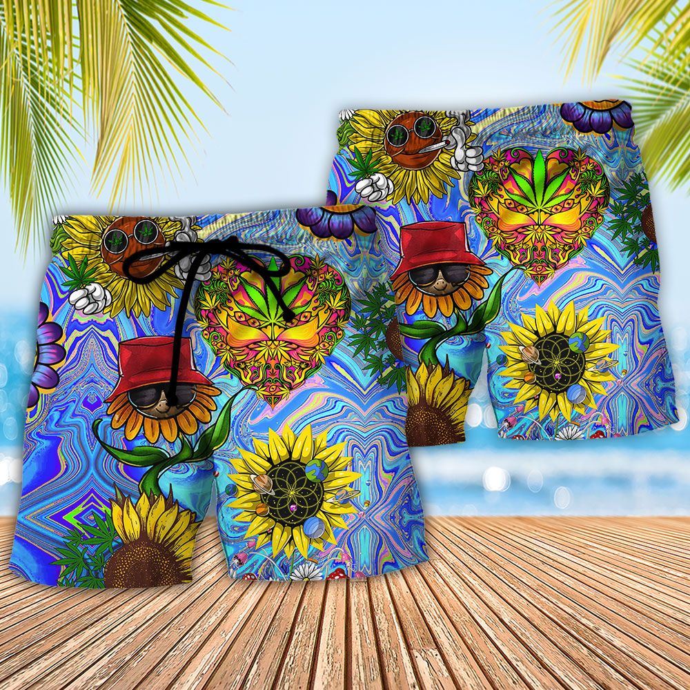 Hippie Sunflowers Stay Trippy Little Hippie Trendy Aloha Hawaiian Beach Shorts