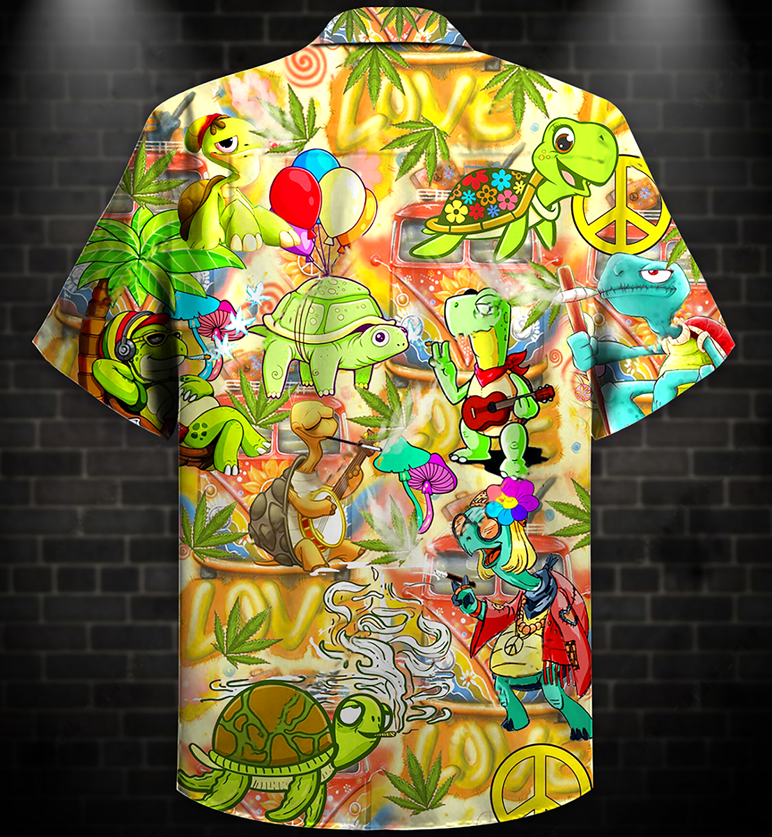 Hippie Turtle Funny Peace Life Color Hawaiian Shirt