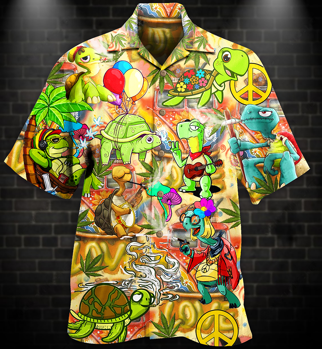 Hippie Turtle Funny Peace Life Color Hawaiian Shirt