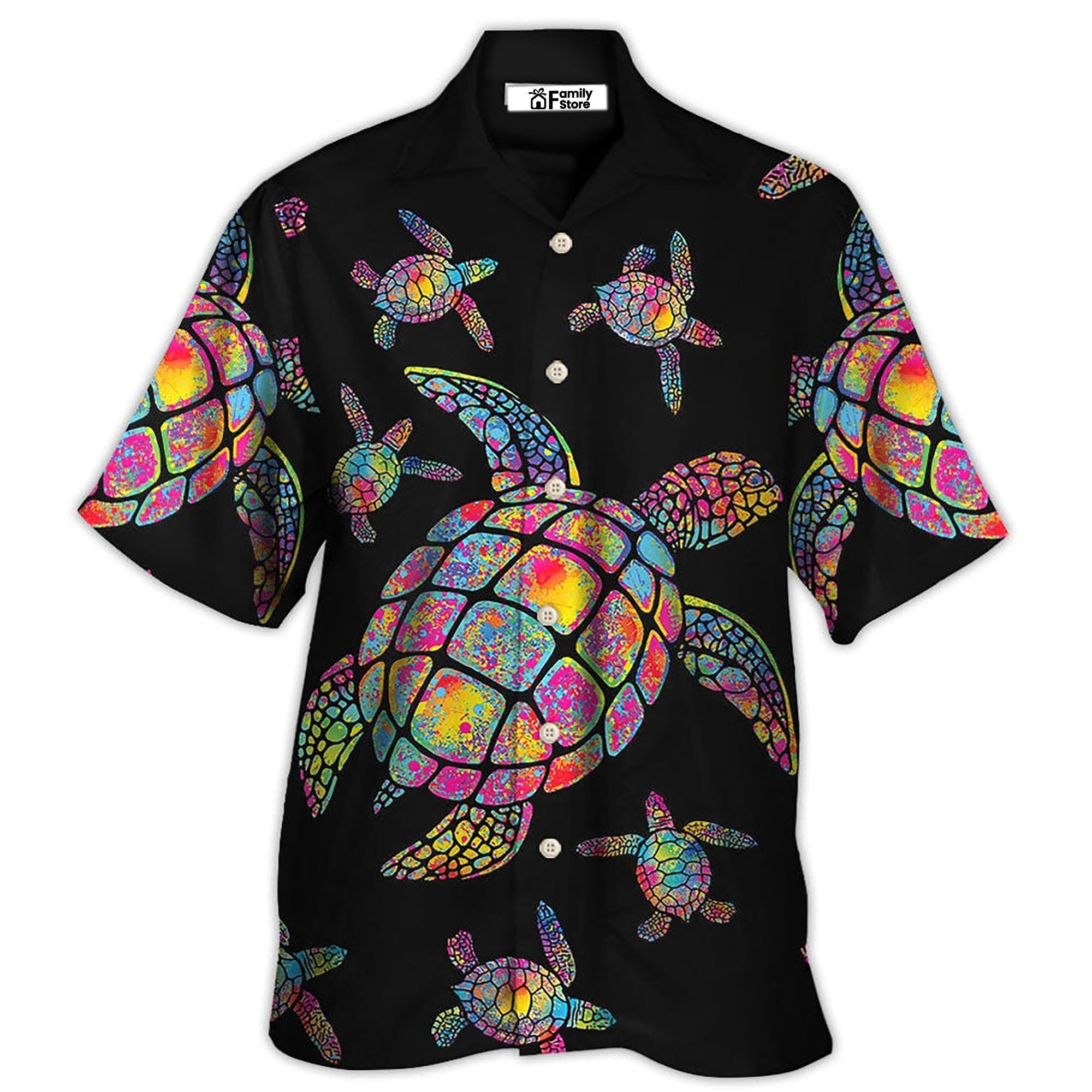 Hippie Turtle Love Ocean Black Style Hawaiian Shirt