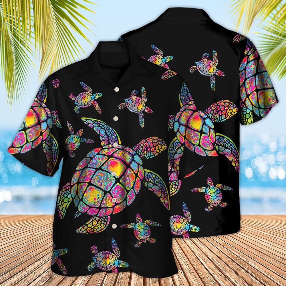 Hippie Turtle Love Ocean Black Style Hawaiian Shirt