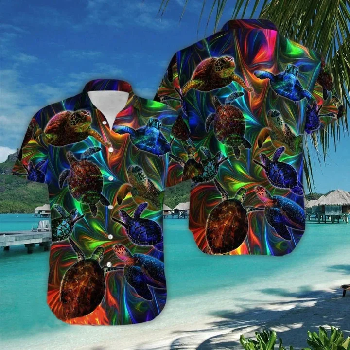 Hippie Turtle Watercolor Design Trendy Hawaiian Shirt