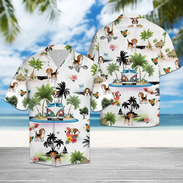 Hippie Van Beagle Summer Vacation On Island Trendy Hawaiian Shirt