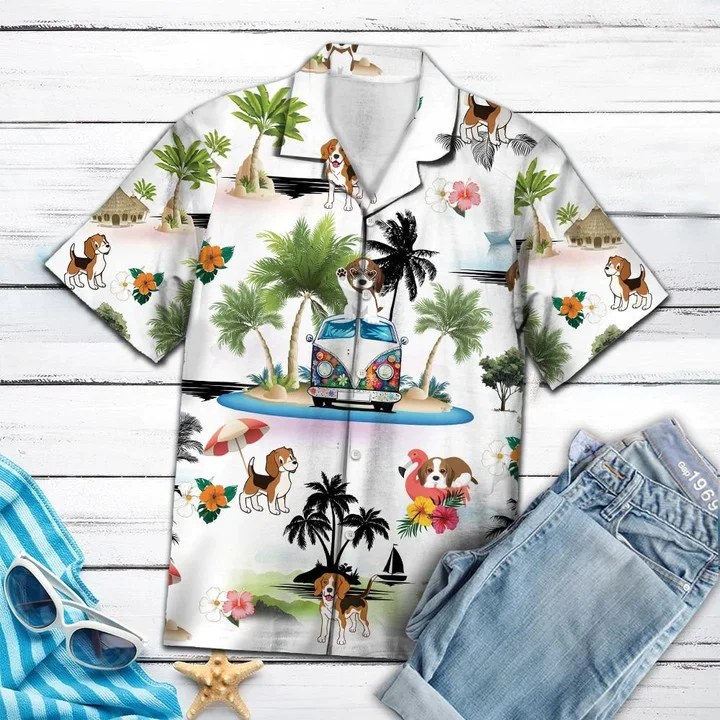 Hippie Van Beagle Summer Vacation On Island Trendy Hawaiian Shirt