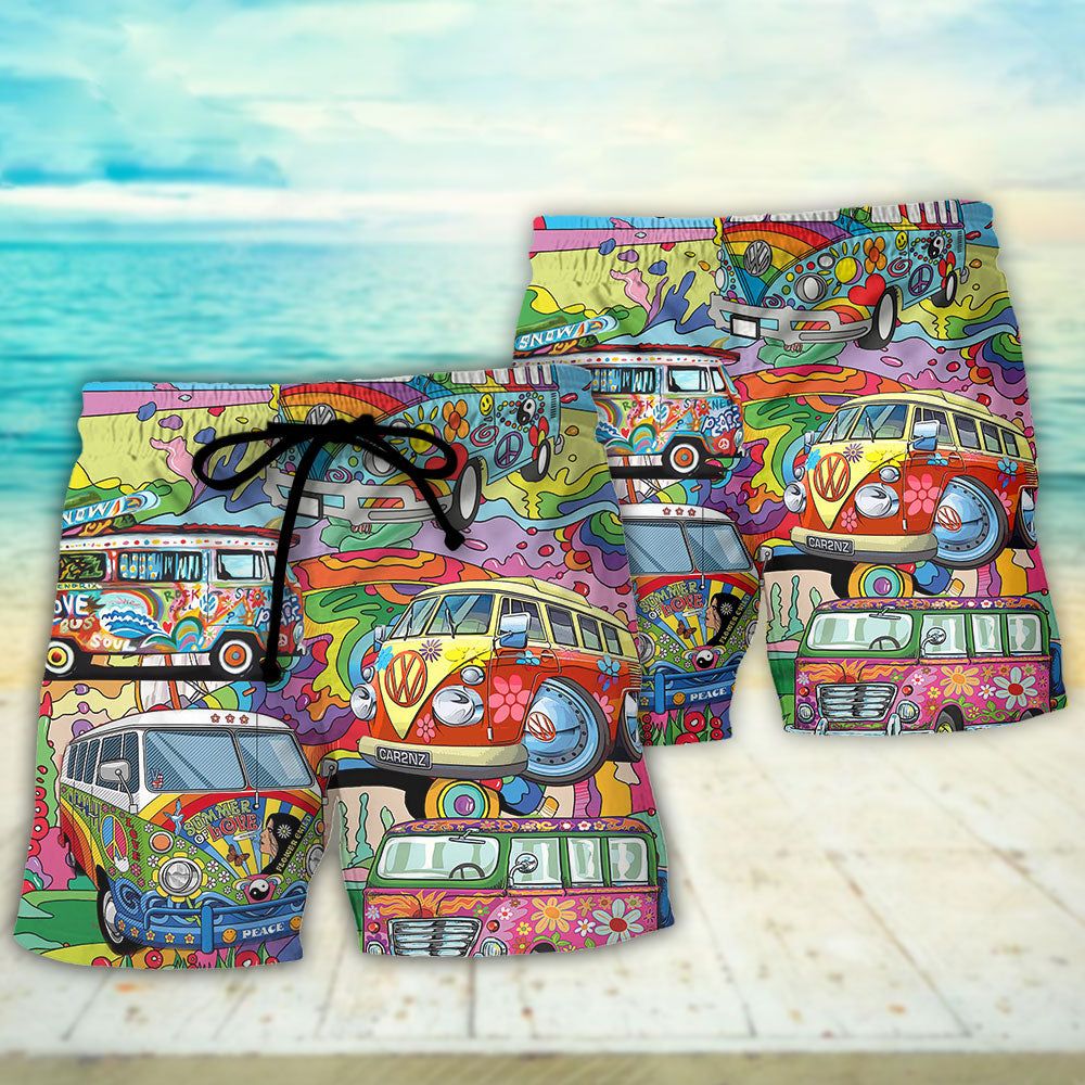 Hippie Van Colorful Art Peace Trendy Aloha Hawaiian Beach Shorts