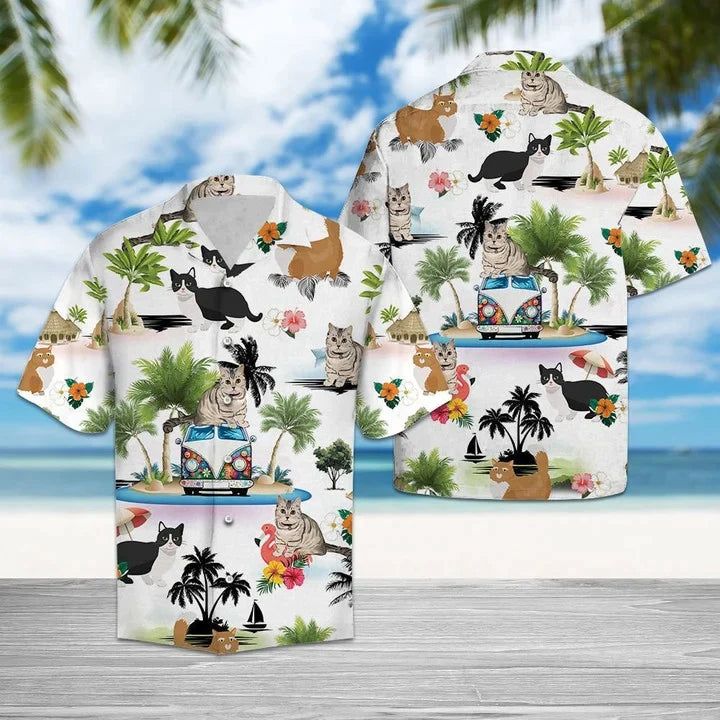 Hippie Van Munchkin Cat Enjoy Vacation Hawaiian Shirt