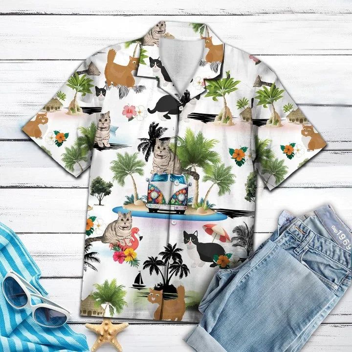 Hippie Van Munchkin Cat Enjoy Vacation Hawaiian Shirt Hippie Van Munchkin Cat Enjoy Vacation Hawaiian Shirt