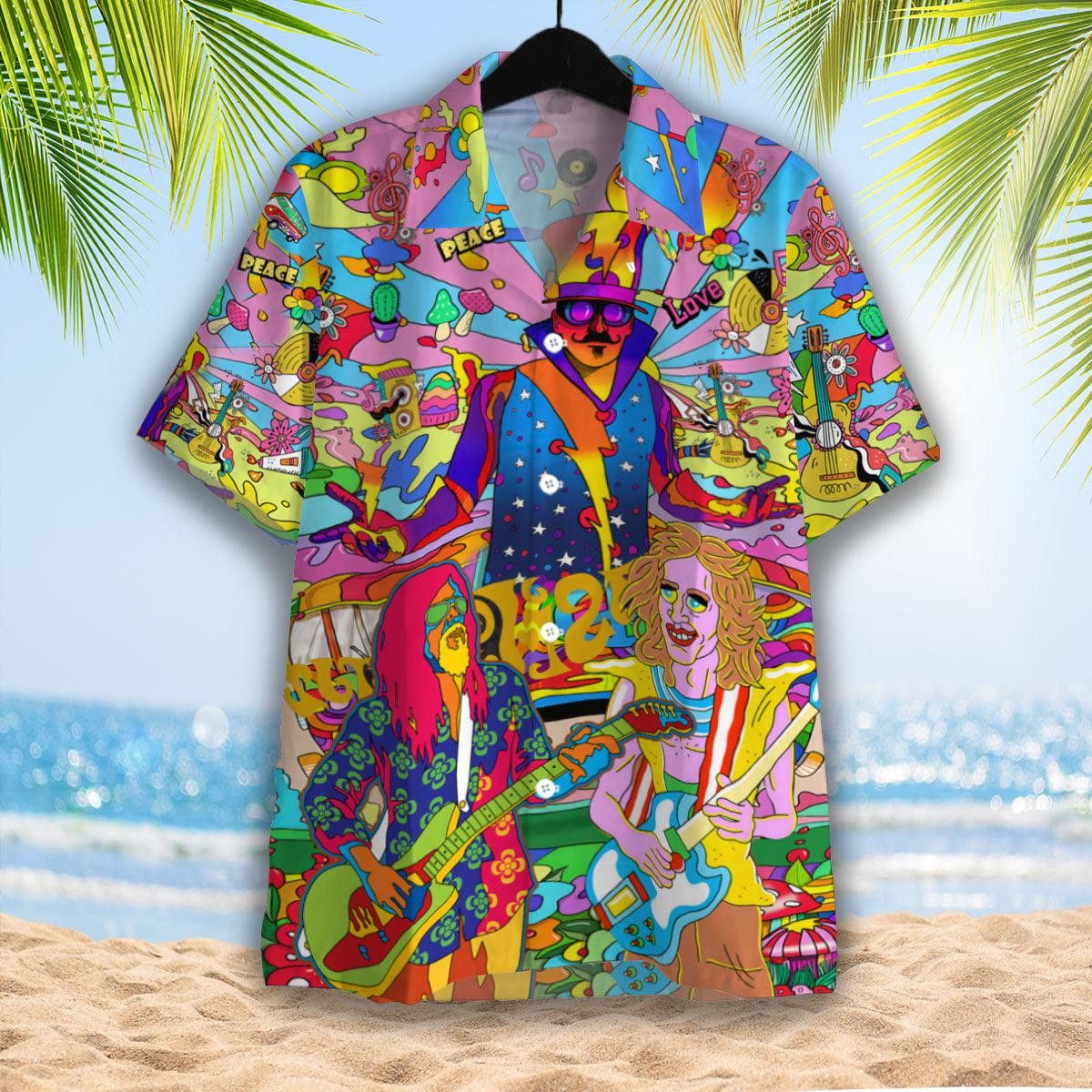 Hippie Vibes Guitar Island Adventure Aloha Shirt