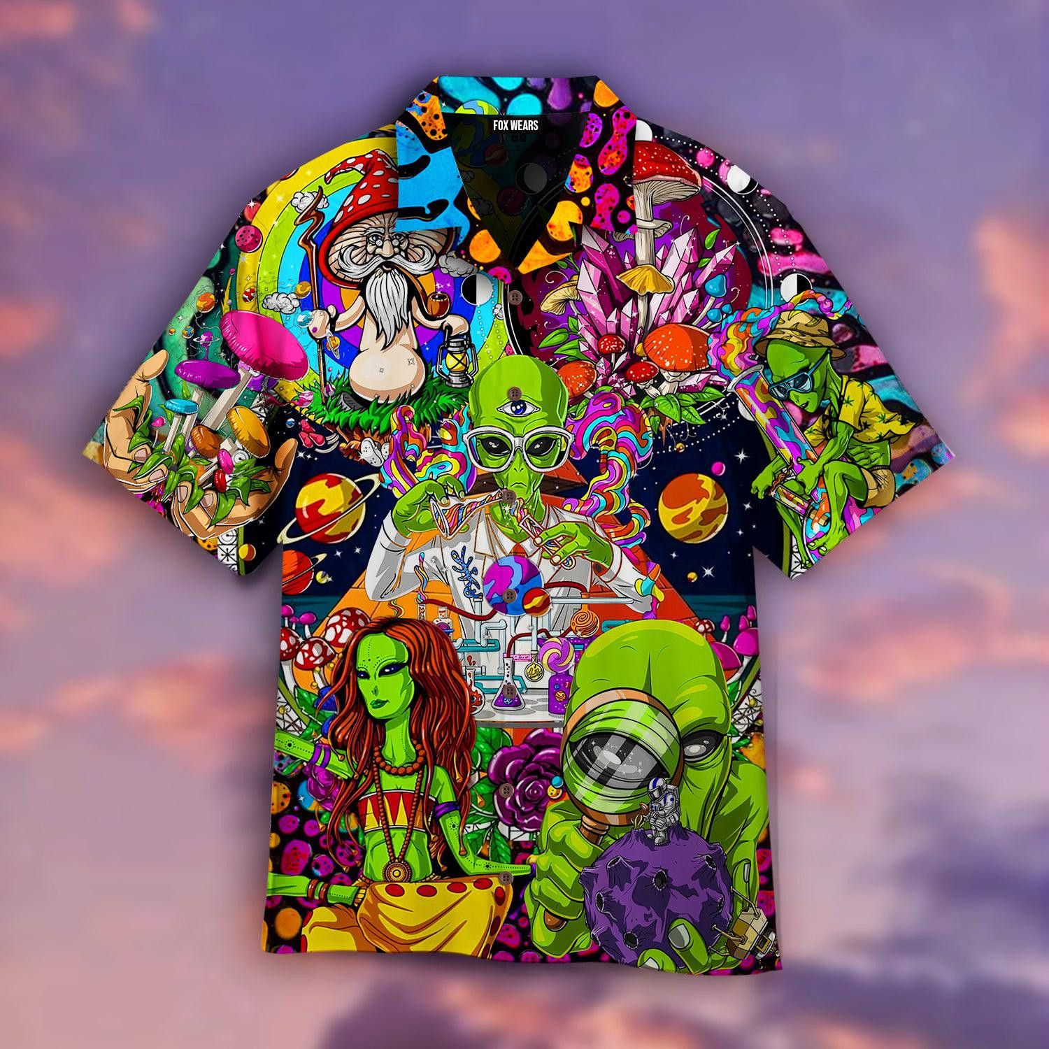 Hippies Science Aliens Hawaiian Shirt For