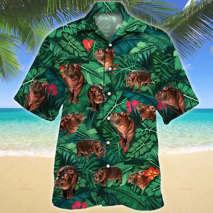 Hippo Lovers Gift Hawaiian Shirt, Tropical Hippo Men Hawaiian Shirts – Casual Button Down Short Sleeve Shirt Hippo Lovers Gift Hawaiian Shirt, Tropical Hippo Men Hawaiian Shirts – Casual Button Down Short Sleeve Shirt